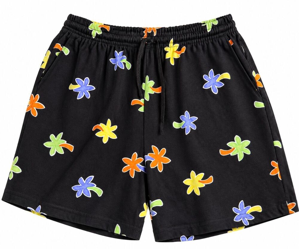 On White Vintage Hawaiian Floral Print Shorts Size Large Pockets